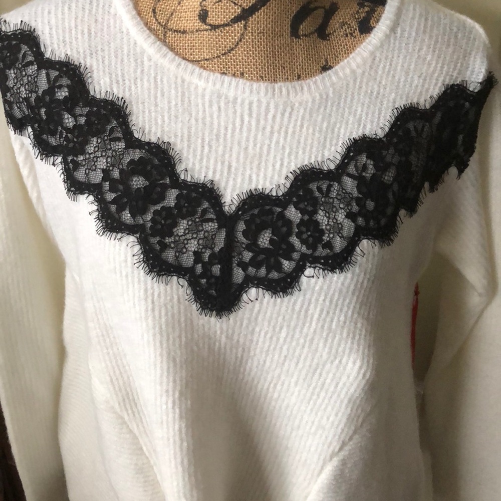 Elle Marshmallow Lace Yoke Sweater